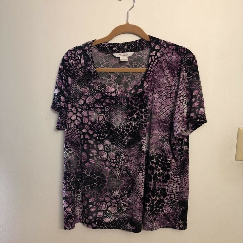 TanJay Women Blouse Multicolor Snakeskin Stretch L